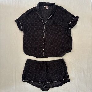 Victoria Secret Black Pink Polka Dot XL Pajama Short Sleeve and Shorts Set